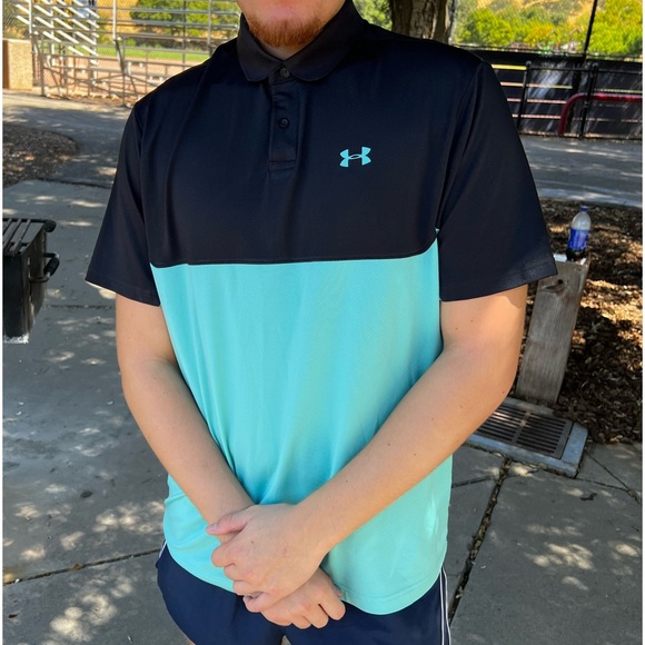 UNDER ARMOUR MEN PERFORMANCE COLORBLOCK POLO SHIRT TENNIS UNIFORM TIFFANY BLUE L - Picture 8 of 16